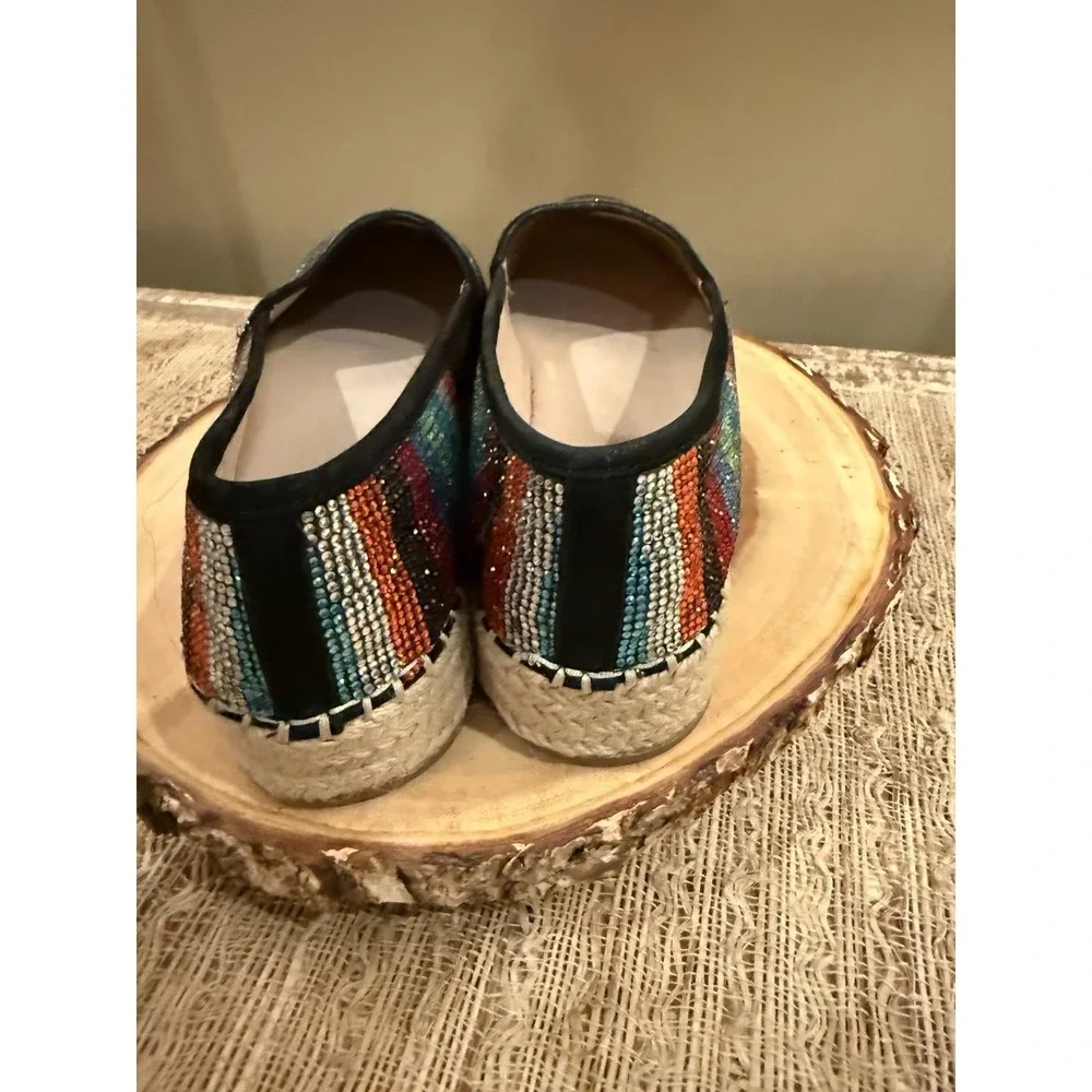 Gianni Bini Bruxie Platform Jeweled Multicolor Stripe Platform Espadrille Sz-8.5